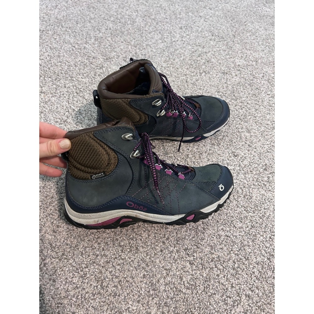 Oboz Waterproof Hiking‎ Boots Women's 7 Purple Accent Leather Trail Shoes